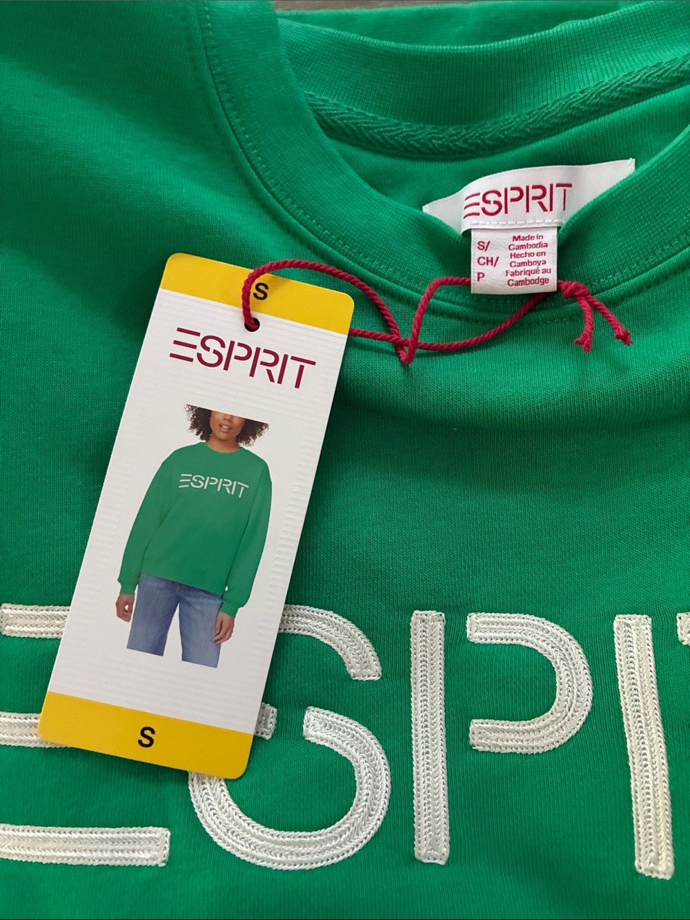 Esprit Bright Green Embroidered Logo Crewneck Sweatshirt - Picture 3 of 9